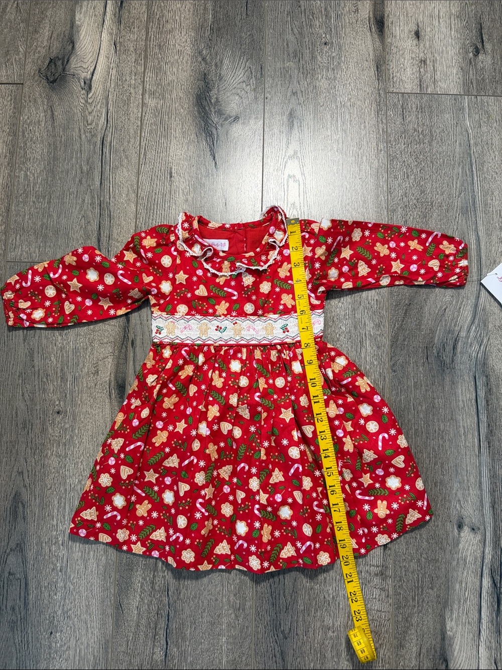 Bonnie Baby Red Holiday Smocked Long-Sleeve Dress with Festive Print - Picture 7 of 7